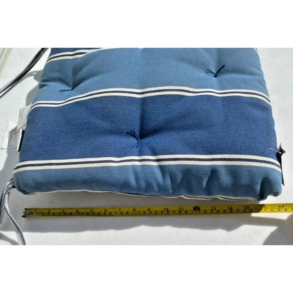 Pottery Barn Tufted Patio Dining Chair Cushion Striped Navy Blue 17